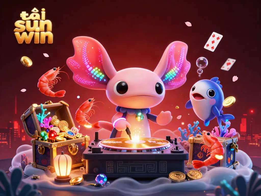 Experience the thrill and excitement of tải sun win with vibrant 3D characters celebrating a neon casino atmosphere.