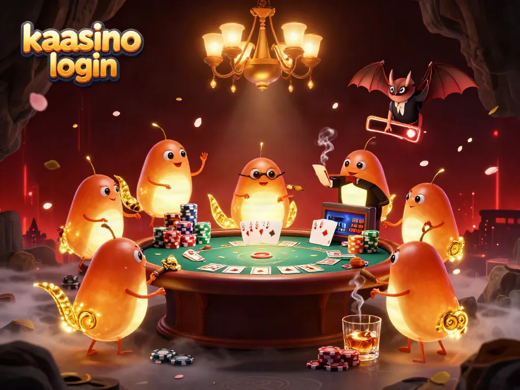 Engage in thrilling gameplay with kaasino login, illuminated by glowworms in a vibrant cave casino.