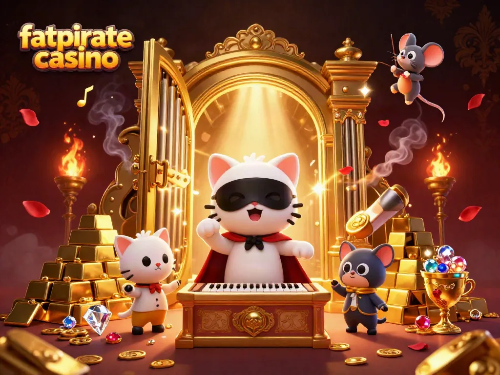 Experience the thrill of fatpirate casino with vibrant characters and rich treasures in a dynamic scene.