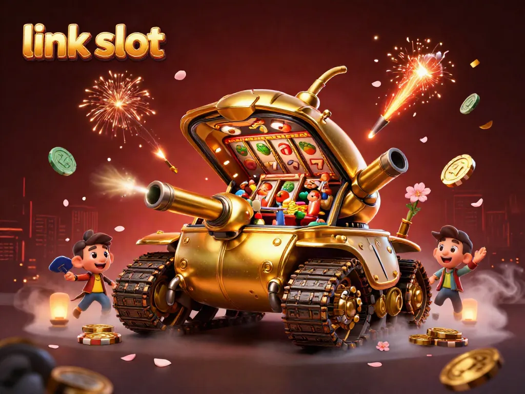 Experience the excitement of link slot gameplay in this colorful 3D casino scene with vibrant elements.