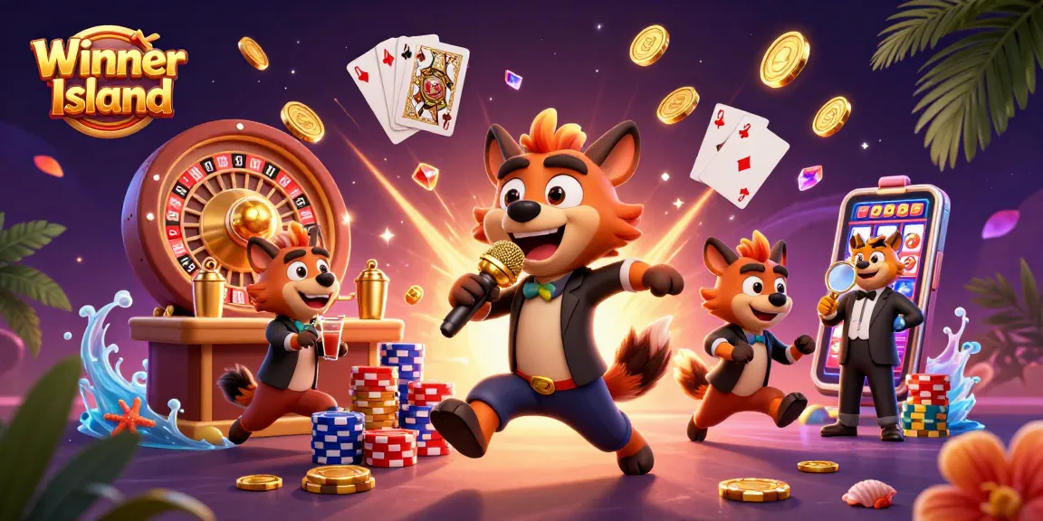 Experience exciting gameplay at Winner Island Casino with lively hyenas in a colorful casino setting.