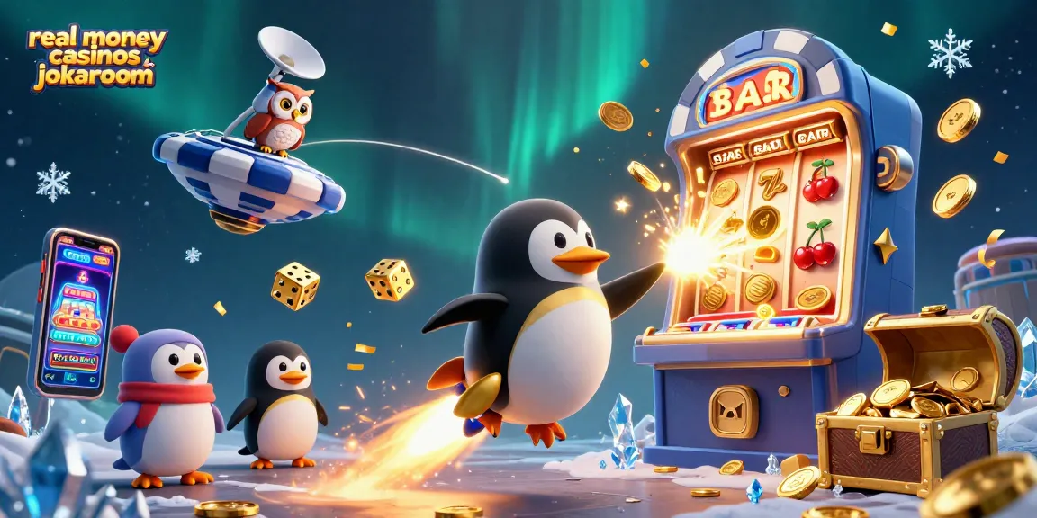 Play exciting games and win real money casinos jokaroom with our golden penguin and slot machine scene.