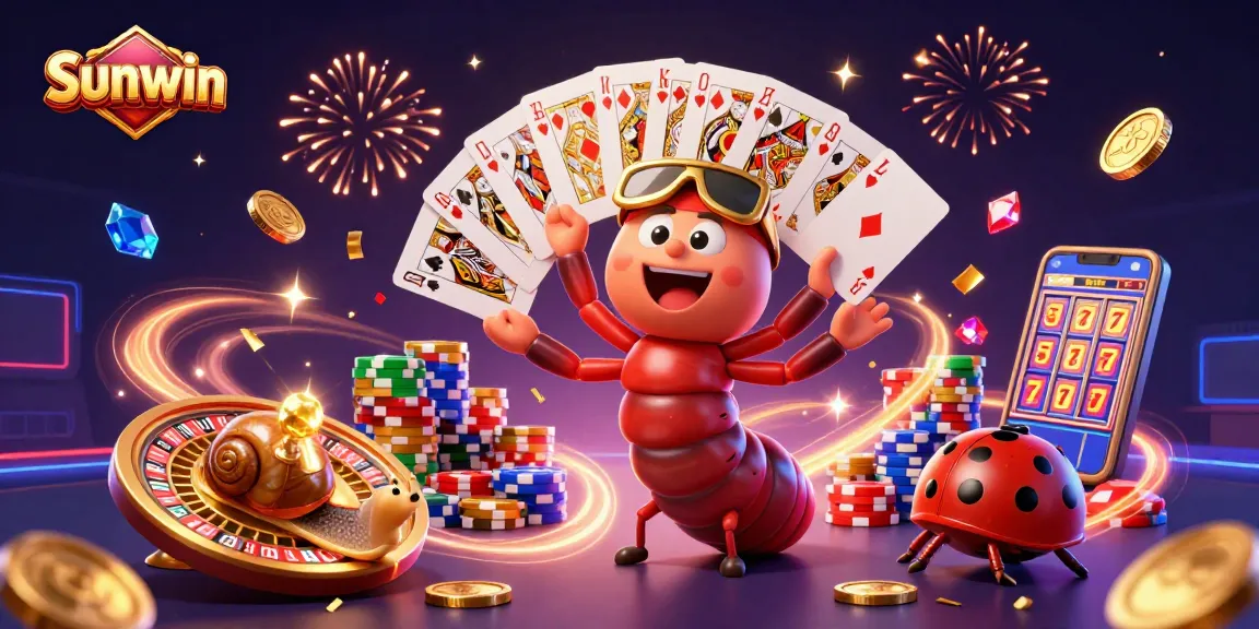 Sunwin casino features vibrant characters, animated games, and rich bonuses in a dynamic 3D scene.